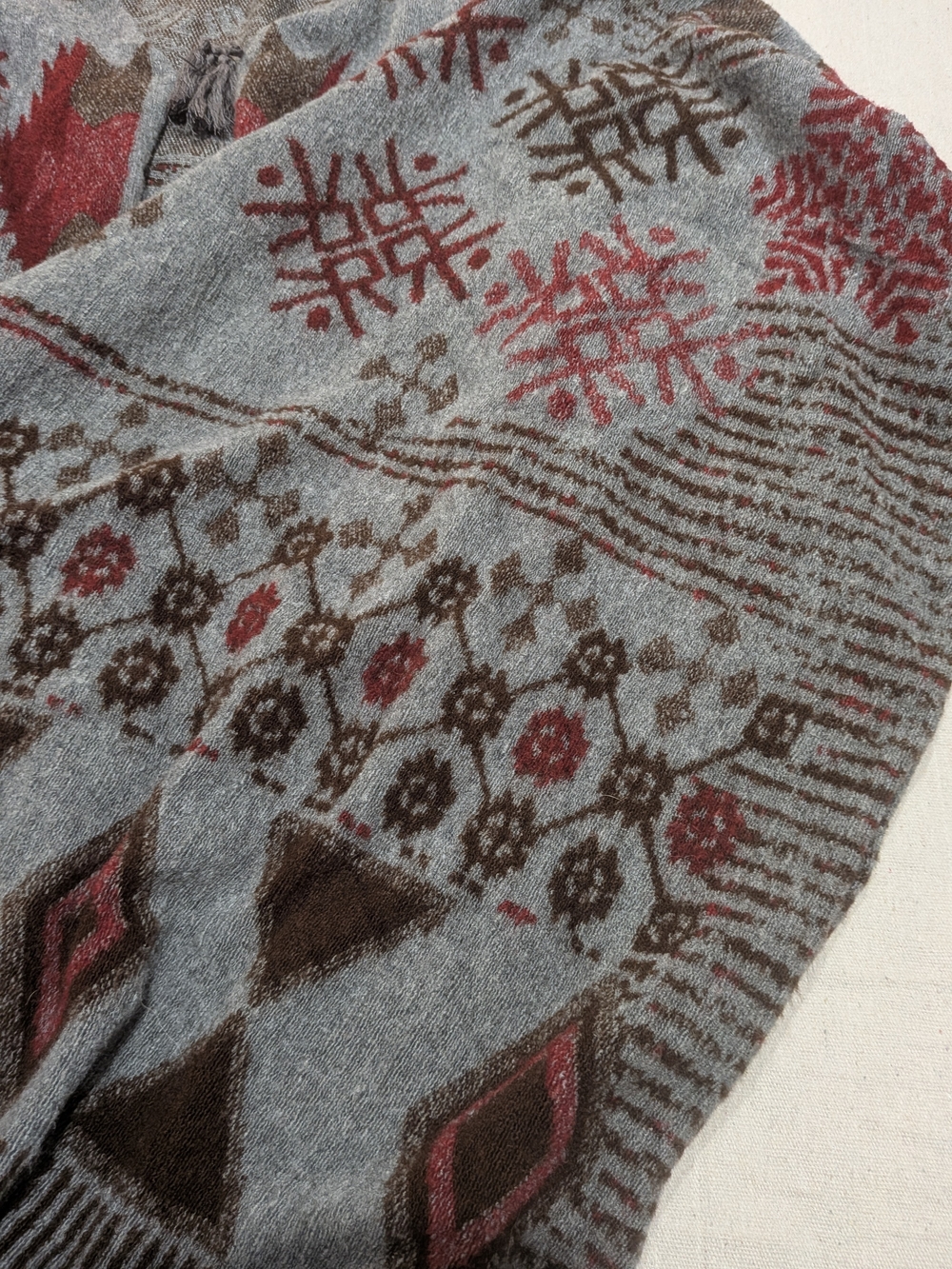 Cozy Oversized Boho Kimono Cardigan Aztec Burgundy Gray Fall - Picture 5 of 7